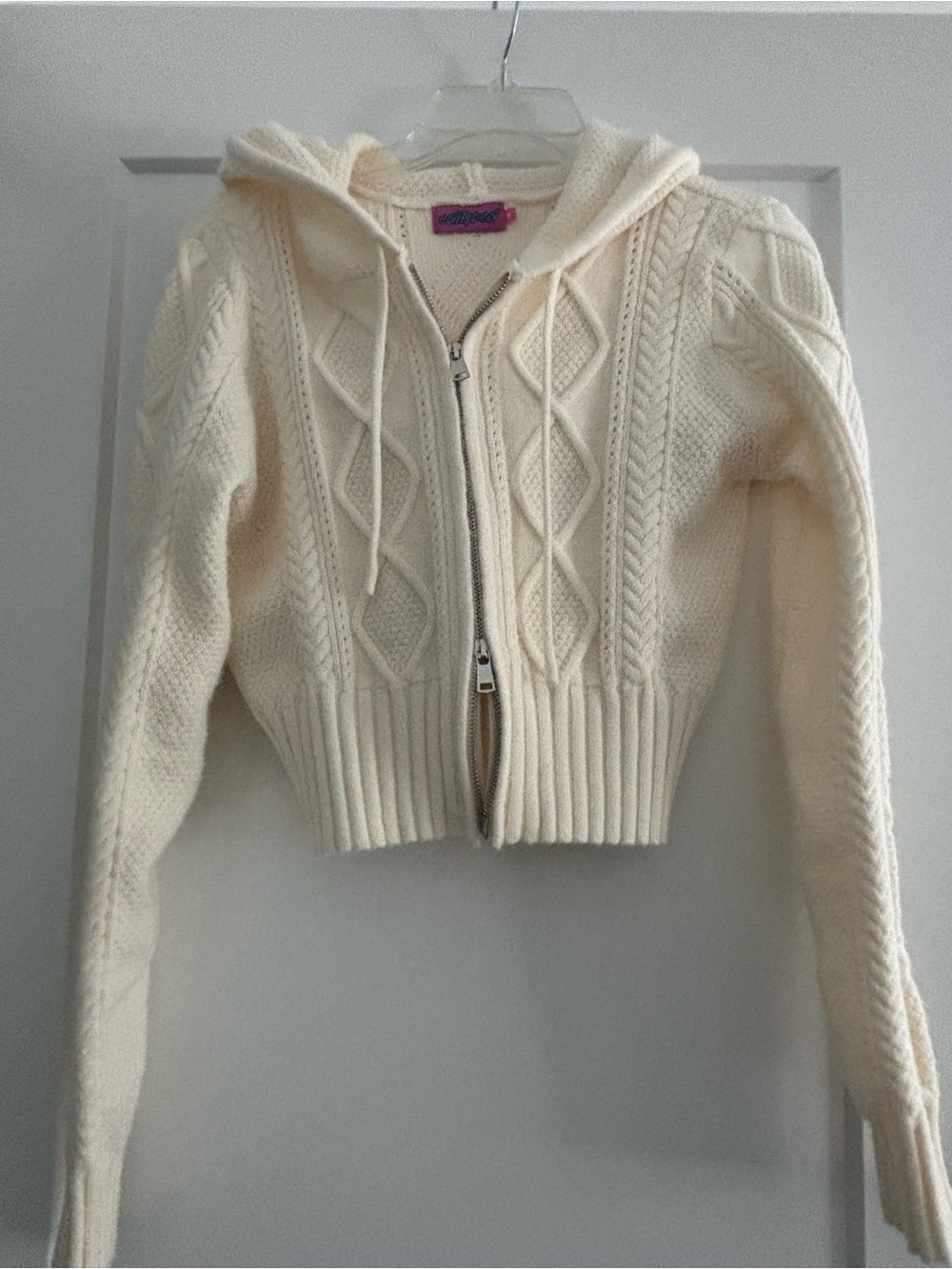 Edikted Cream Cable Hooded Zip Cardigan